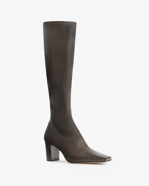 memo knee boot in brown stretch leather