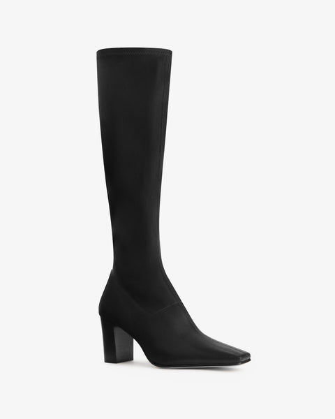 memo knee boot in black stretch leather - Second Image