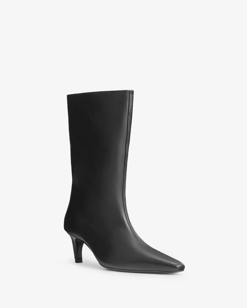 Cave Mid Calf Boot in Black Leather - Second Image