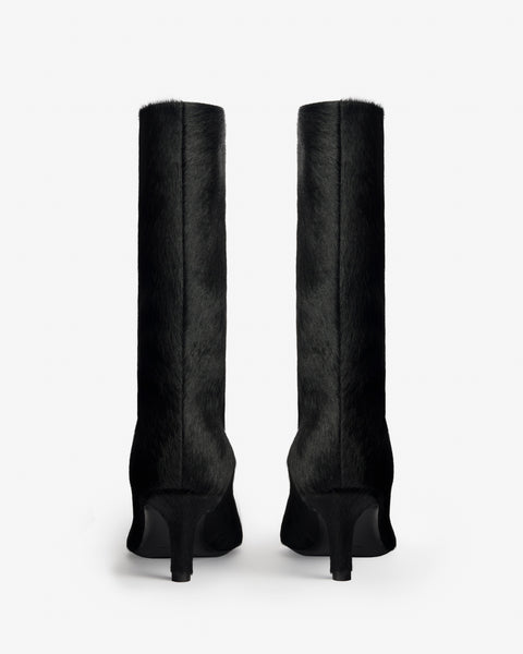 Cave Mid Calf Boot in Black Pony Leather
