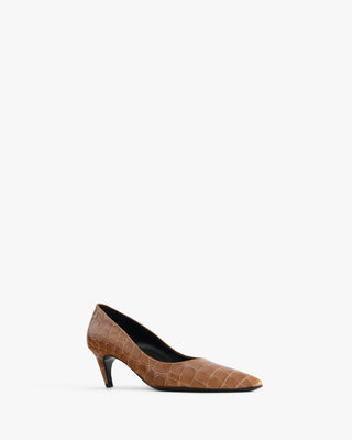 Blade Pump in Brown Croc Embossed Leather - Second Image