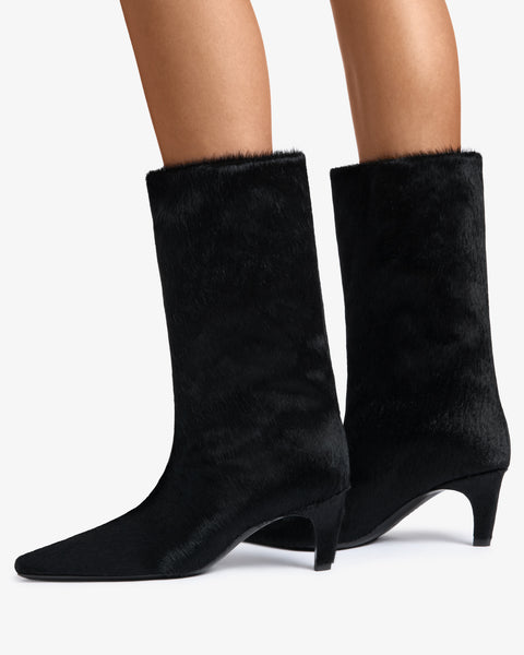 Cave Mid Calf Boot in Black Pony Leather