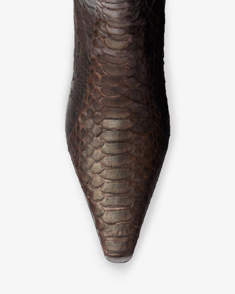 Cave Mid Calf Boot in Dark Brown Python Leather
