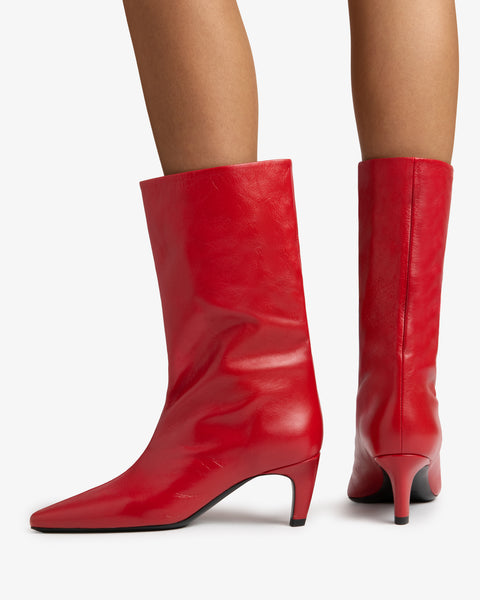 Cave Mid Calf Boot in Red Creased Leather