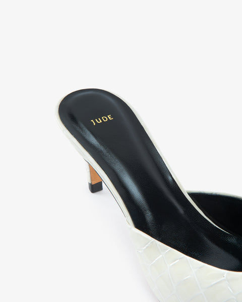 Cave Mule Cream Croc Embossed leather