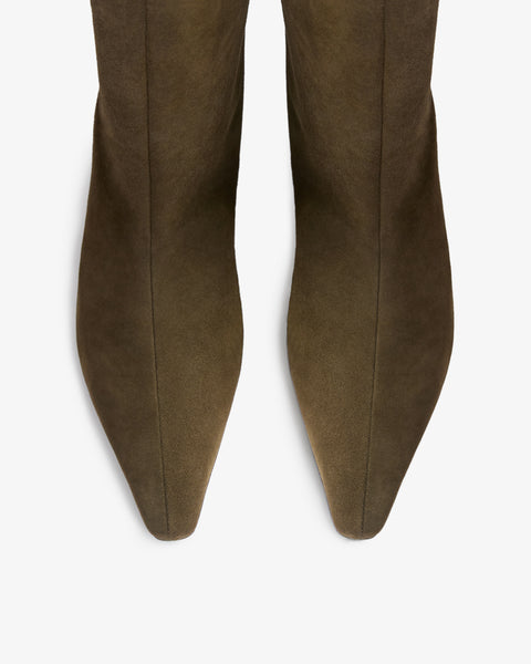 Cave Mid Calf Boot in Khaki Suede Leather