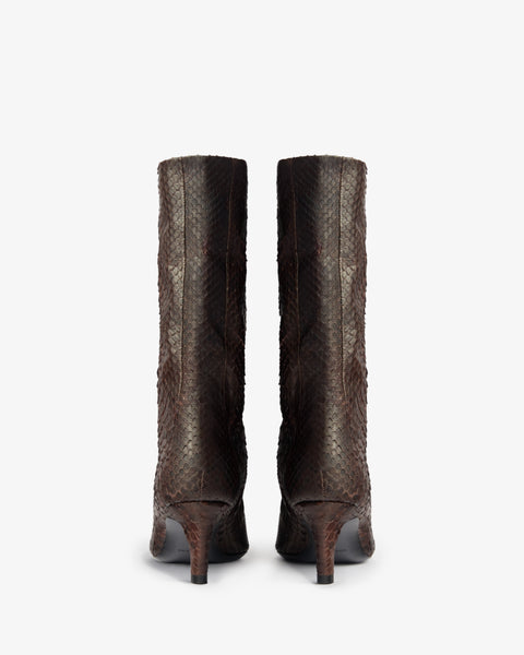 Cave Mid Calf Boot in Dark Brown Python Leather