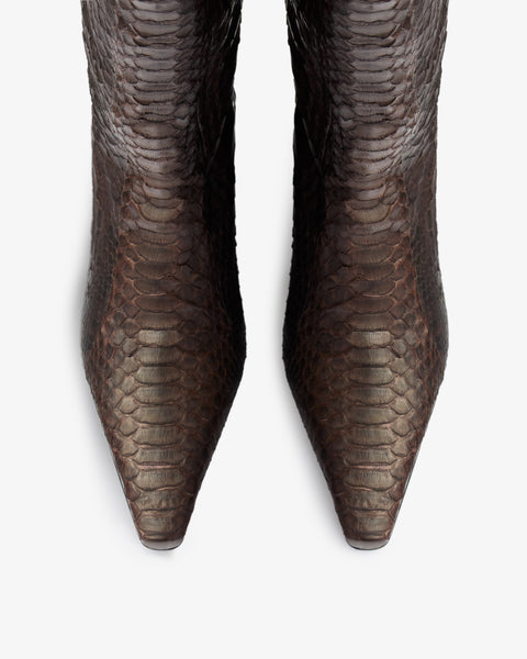 Cave Mid Calf Boot in Dark Brown Python Leather