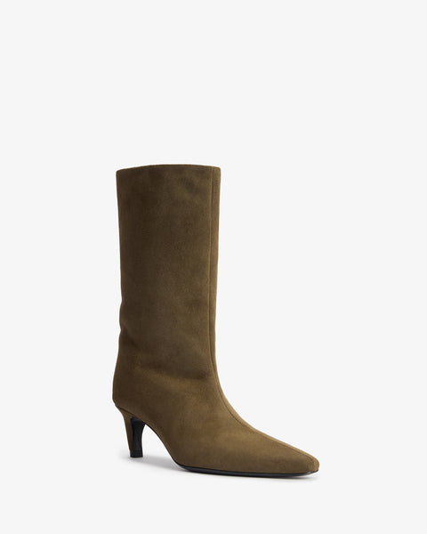 Cave Mid Calf Boot in Khaki Suede Leather - Second Image