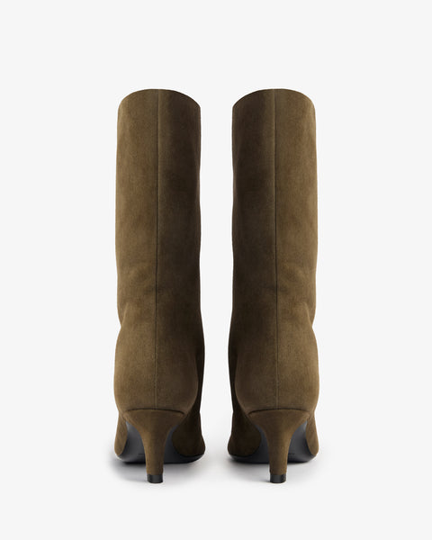 Cave Mid Calf Boot in Khaki Suede Leather