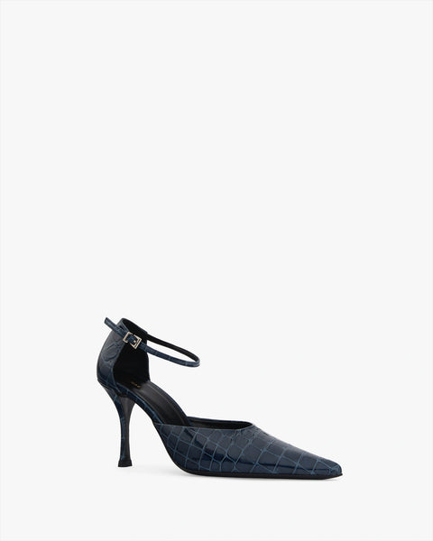 Court Pump in Ink Croc Embossed Leather - Second Image