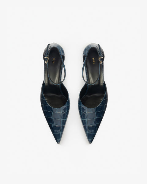 Court Pump in Ink Croc Embossed Leather