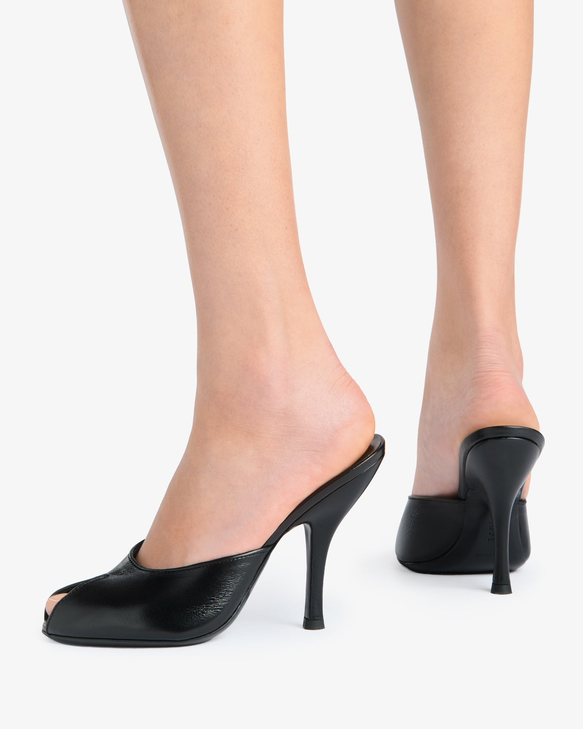 Date Mule in Black Creased Leather