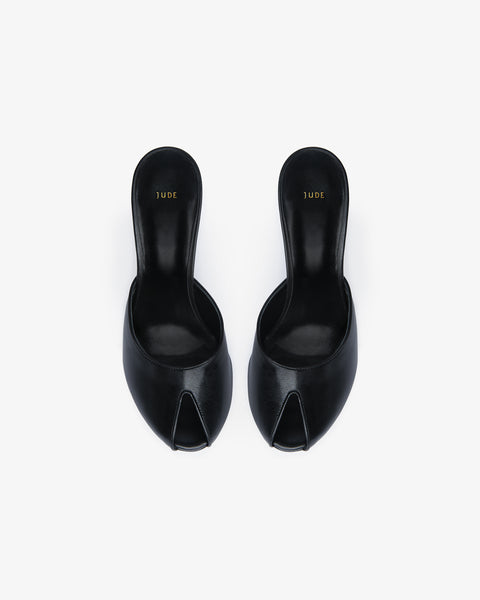 Date Mule in Black Creased Leather