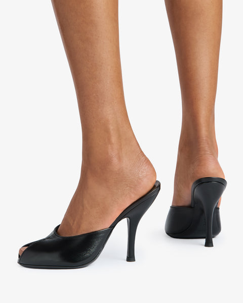 Date Mule in Black Creased Leather