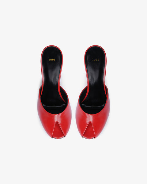 Date Mule in Red Creased Leather