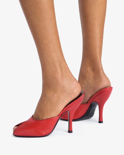 Date Mule in Red Creased Leather