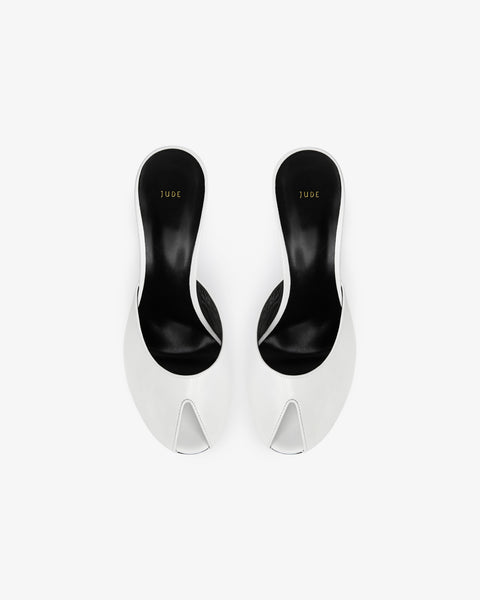 Date Mule in White Creased Leather