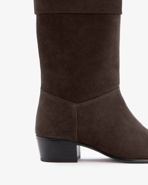 Dor Mid Calf Boot Dark Brown Suede Leather