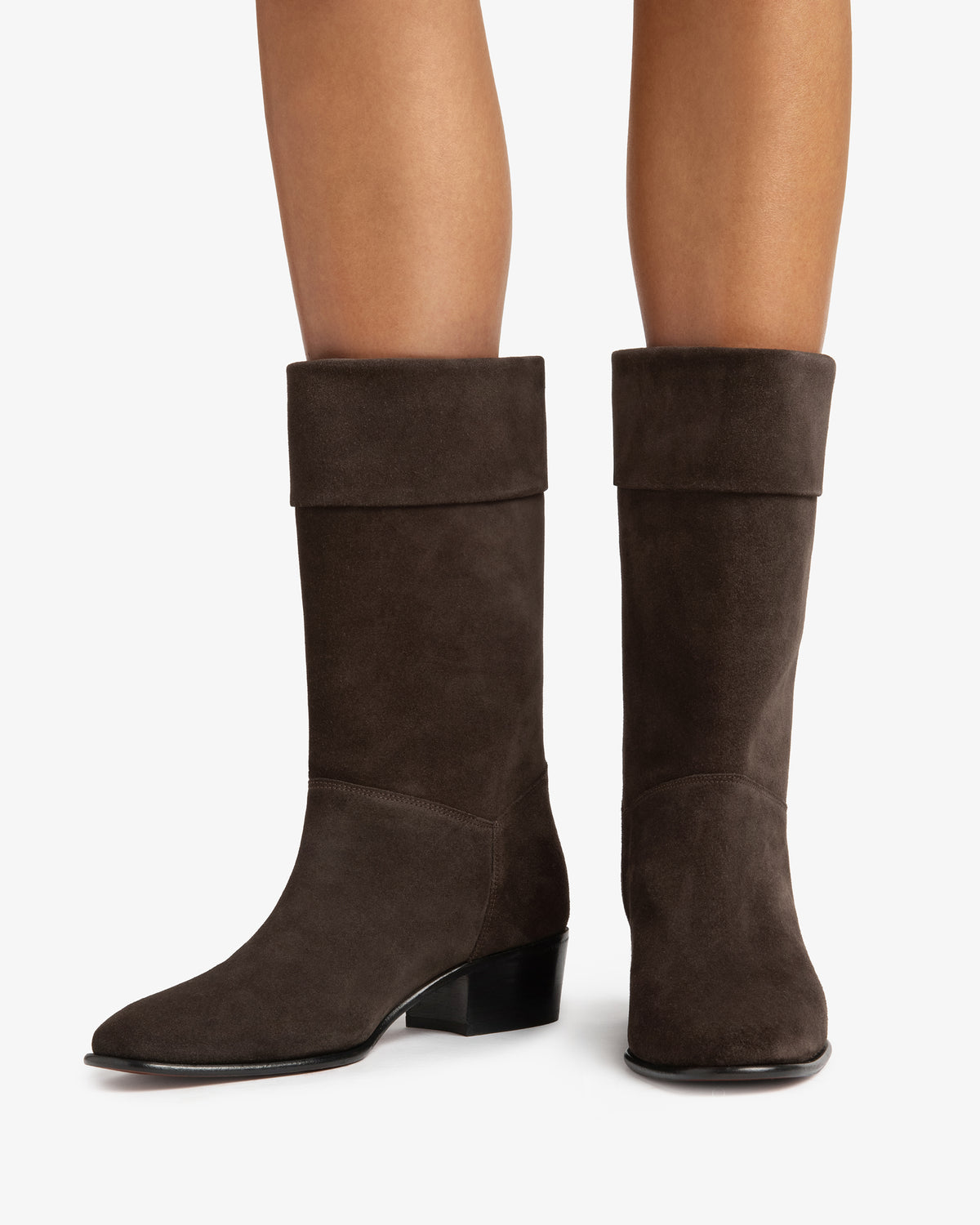 Dor Mid Calf Boot Dark Brown Suede Leather