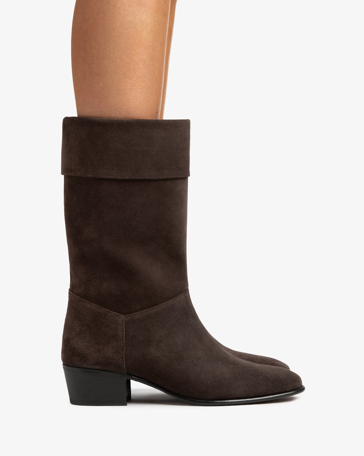Dor Mid Calf Boot Dark Brown Suede Leather