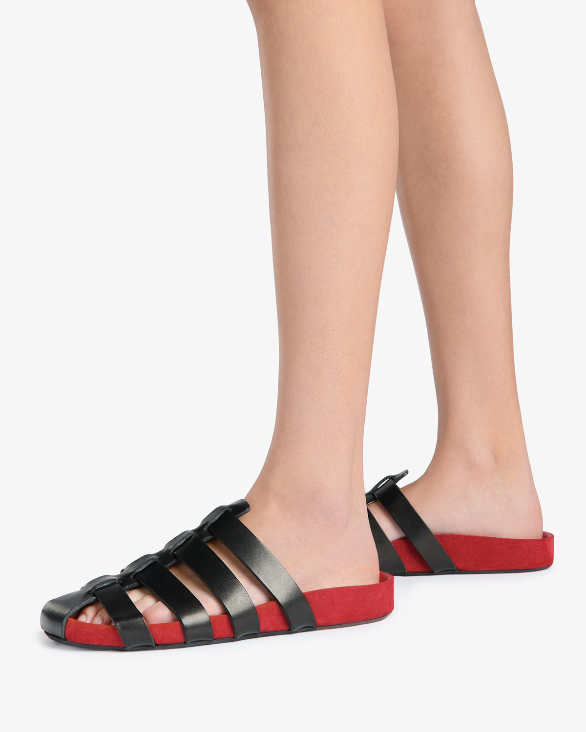 Dusty Flat Black Leather and Red Suede