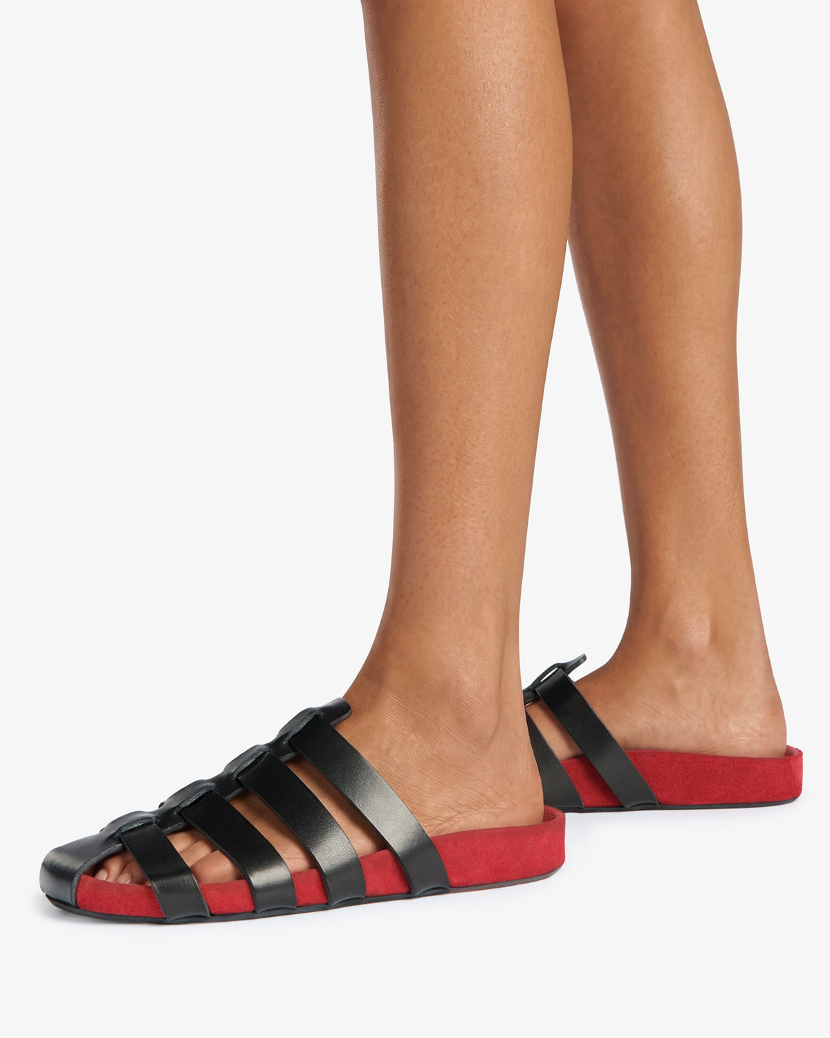 Dusty Flat Black Leather and Red Suede