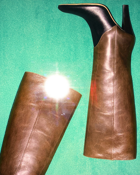 Edita Knee Boot Black And Mocha Leather