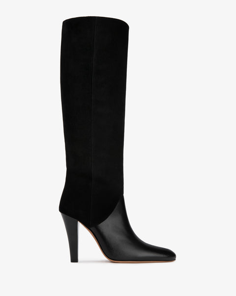 Edita Knee Boot Black Leather And Black Suede