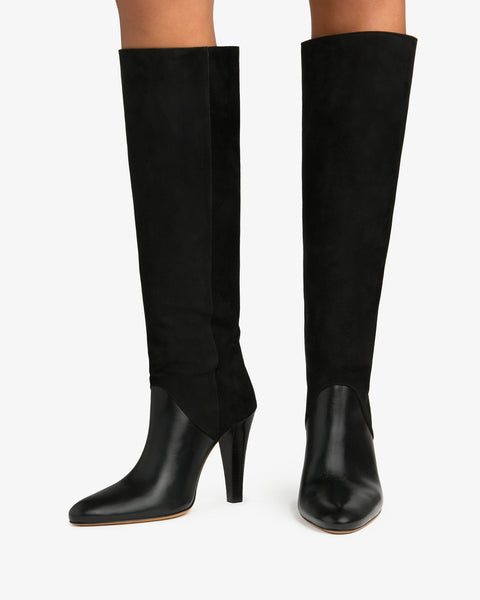 Edita Knee Boot Black Leather And Black Suede