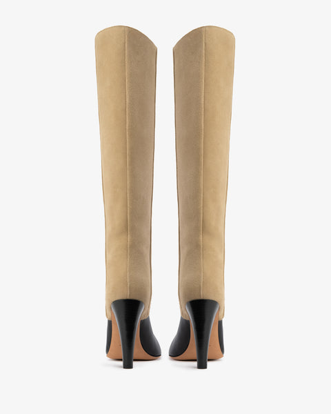 Edita Knee Boot Black Leather And Sand Suede