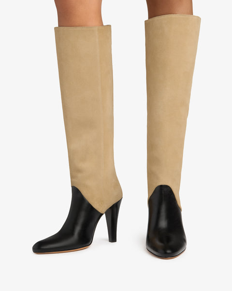Edita Knee Boot Black Leather And Sand Suede
