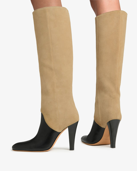 Edita Knee Boot Black Leather And Sand Suede