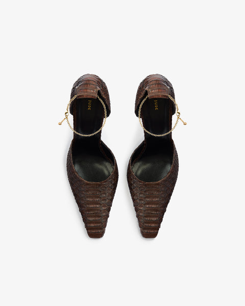 Faith Pump in Dark Brown Python Leather