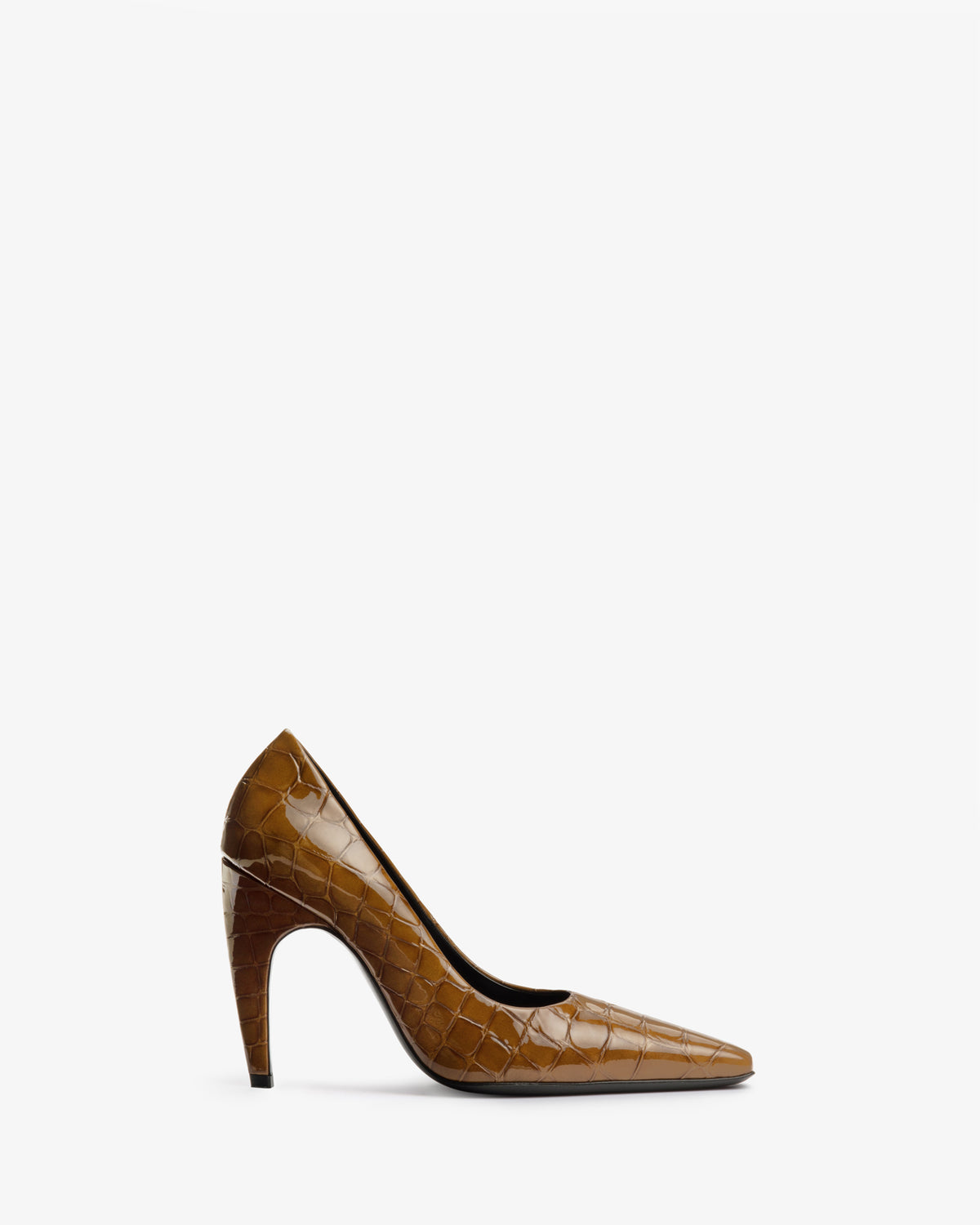 fame pump in brown croc embossed leather