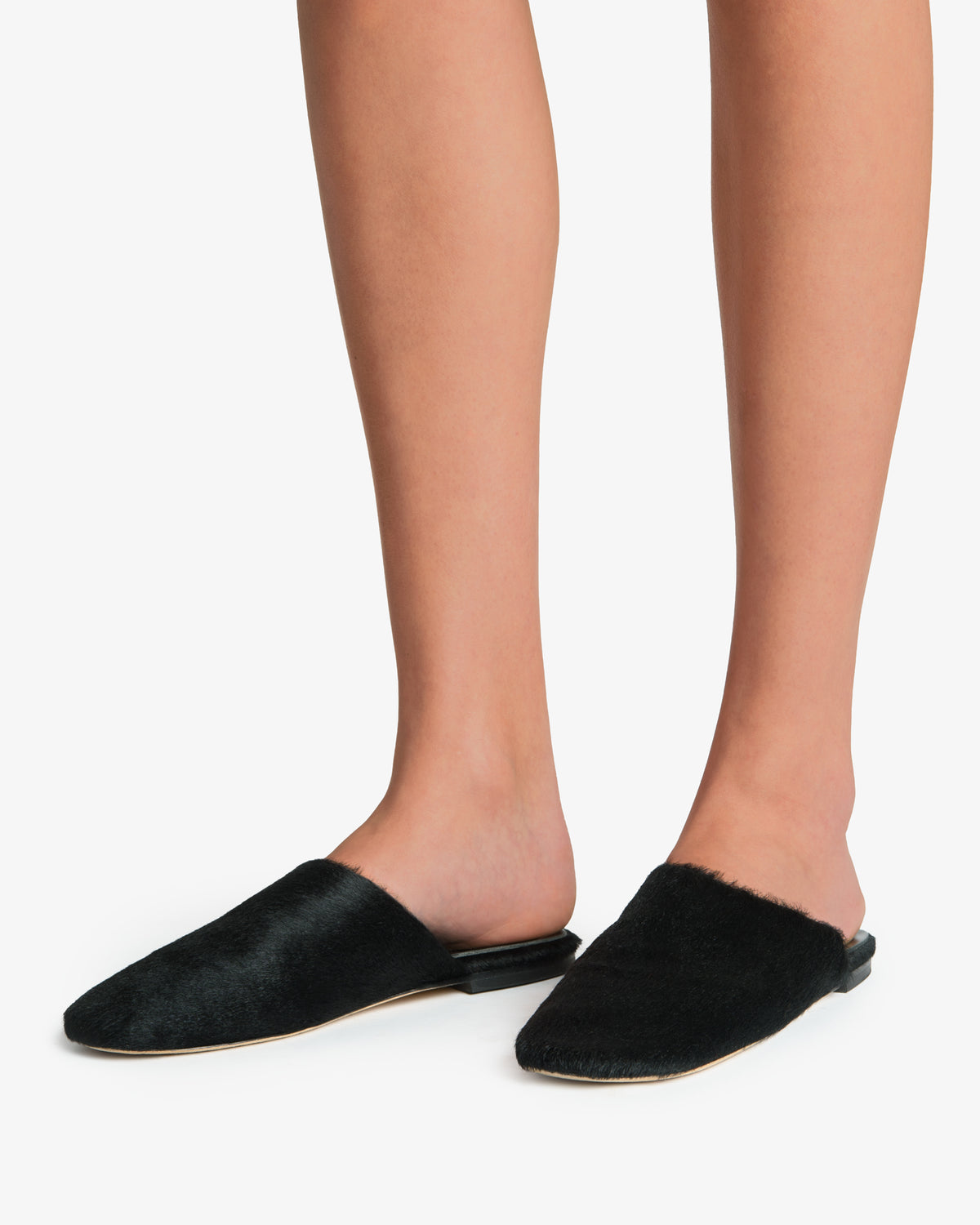 floor slide in black pony leather