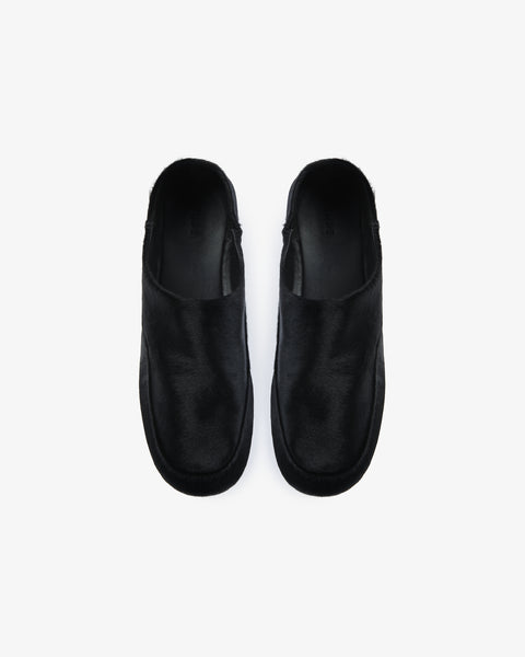 Floor Slipper in Black Pony Leather