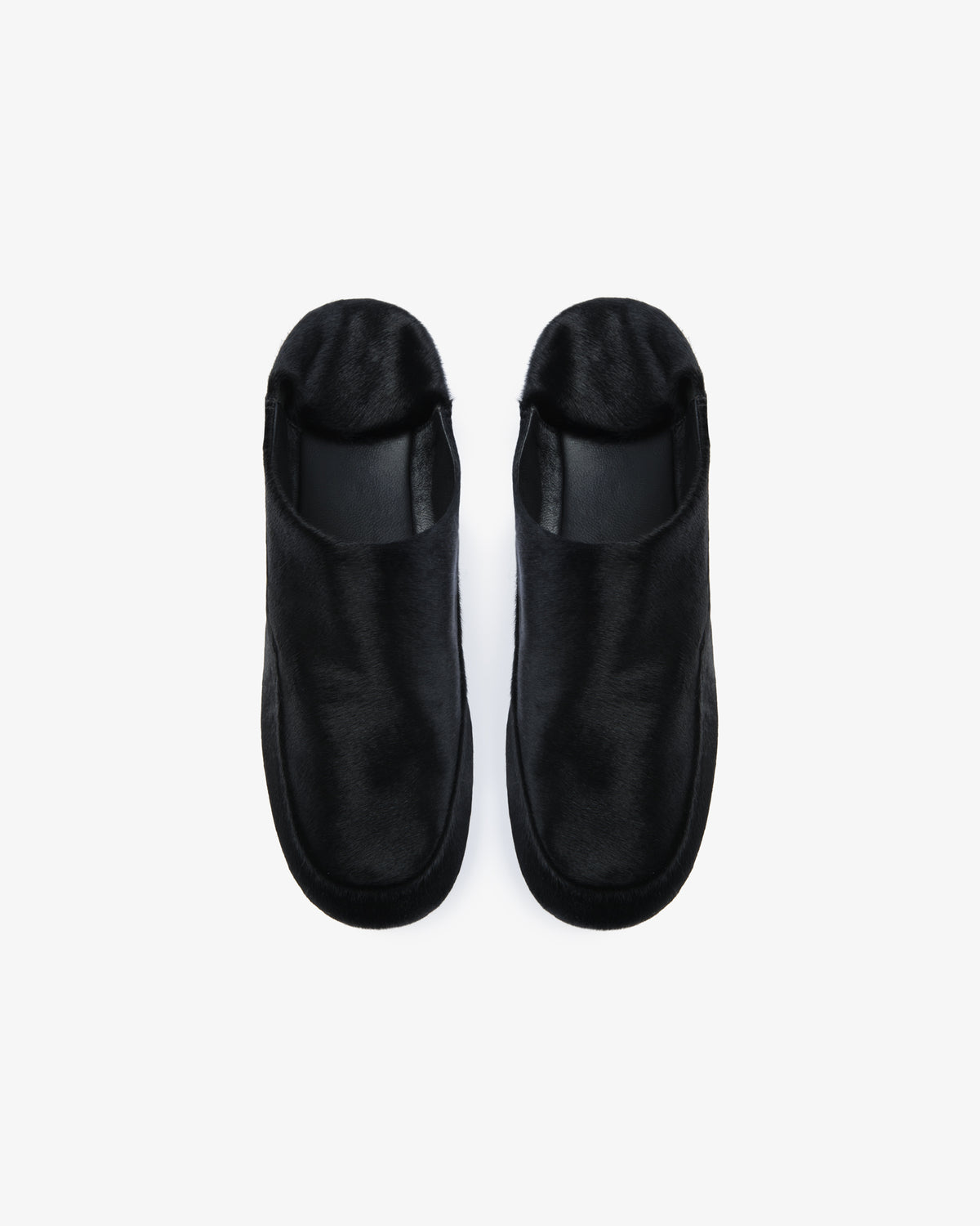 Floor Slipper in Black Pony Leather