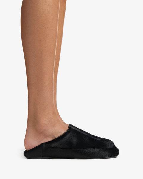 Floor Slipper in Black Pony Leather