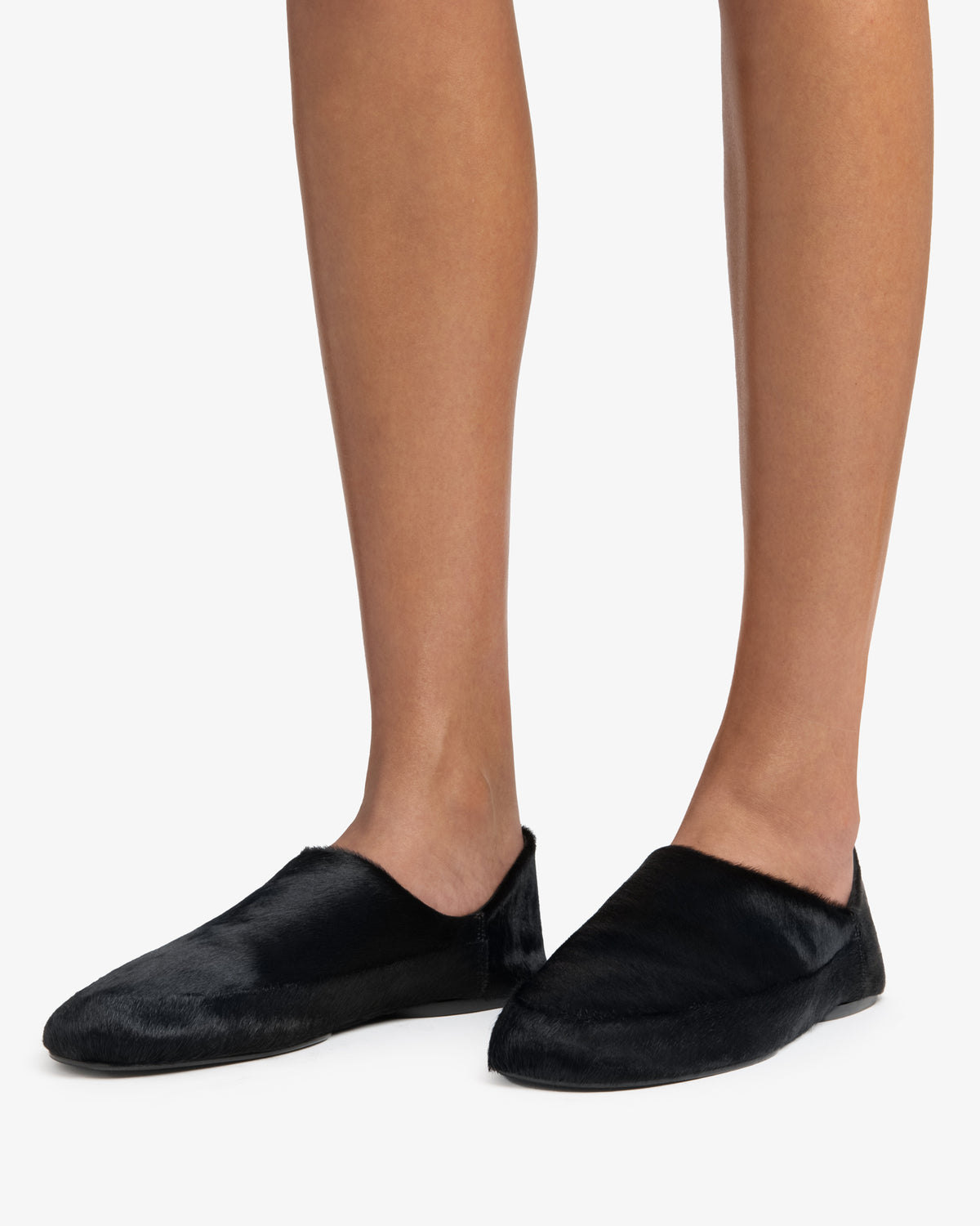 Floor Slipper in Black Pony Leather