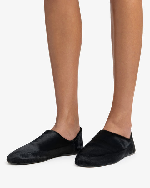Floor Slipper in Black Pony Leather
