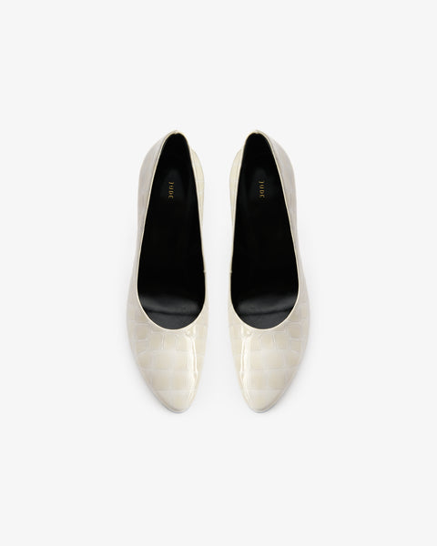 Jerry Pump Cream Croc Embossed Patent Leather
