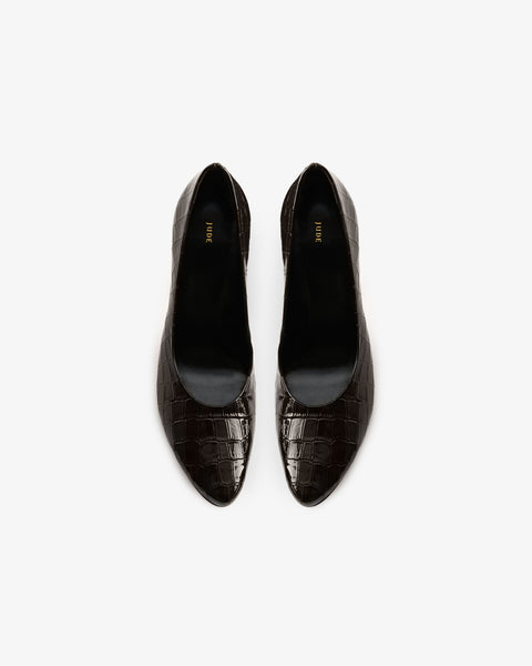 Jerry Pump Dark Brown Croc Embossed Patent Leather