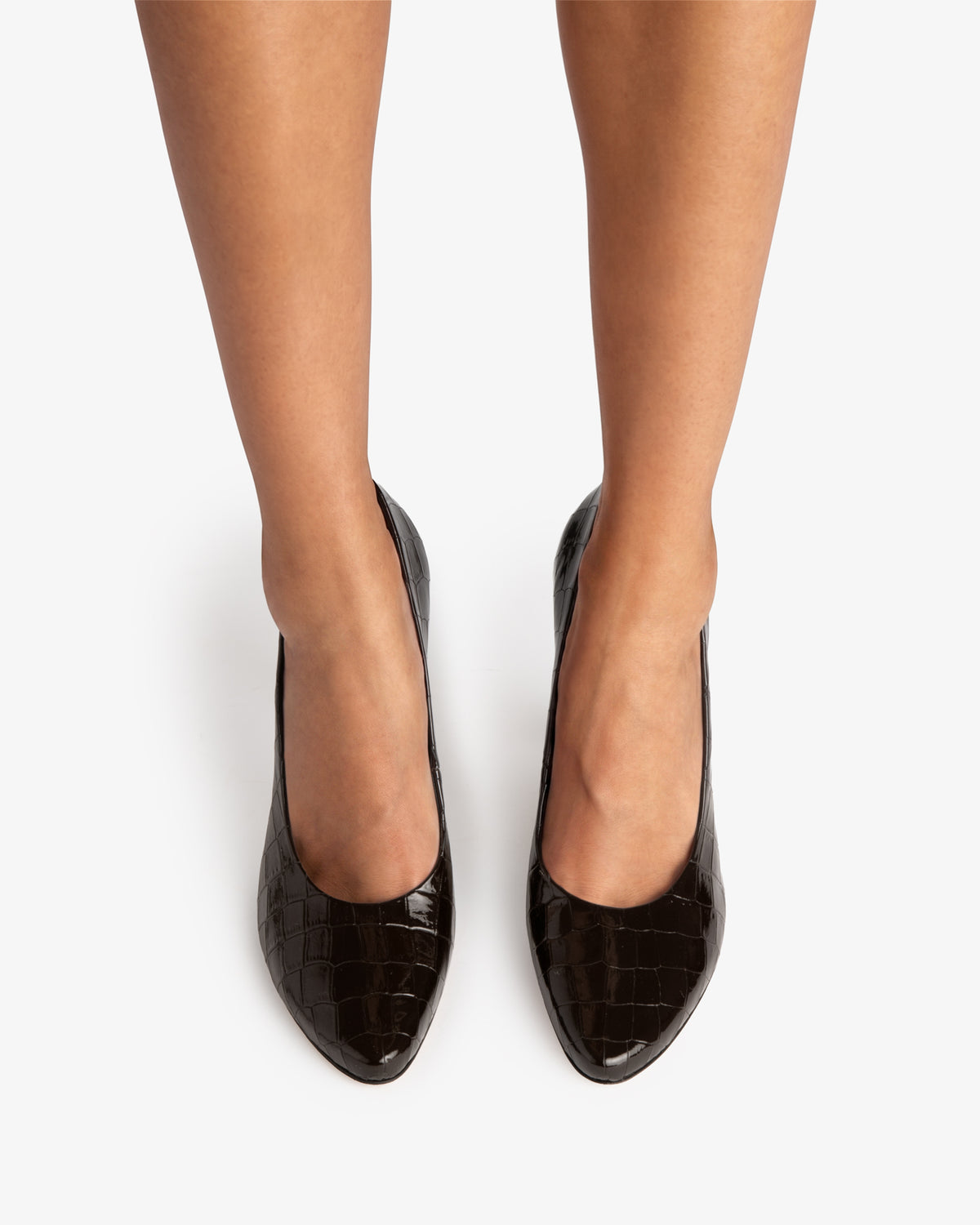 Jerry Pump Dark Brown Croc Embossed Patent Leather