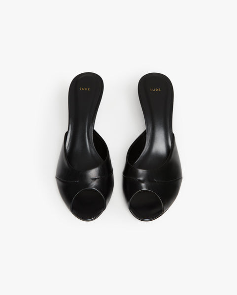 Cave Mule in Black Creased Leather