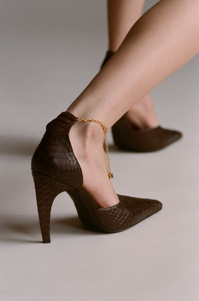 Faith Pump in Dark Brown Python Leather