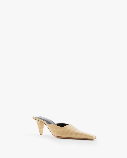Iris Mule in Beige Croc Embossed Leather