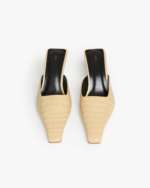 Iris Mule in Beige Croc Embossed Leather