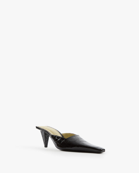 Iris Mule in Black Croc Embossed Leather
