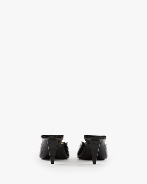 Iris Mule in Black Croc Embossed Leather